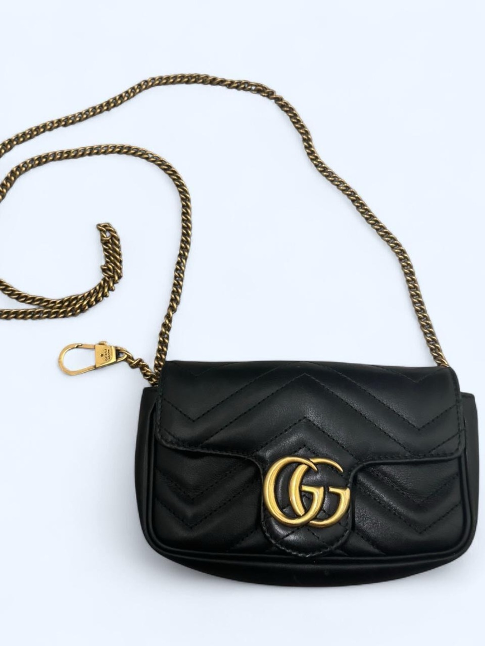 Gucci Black Chevron Leather Mini Crossbody with Gold GG
